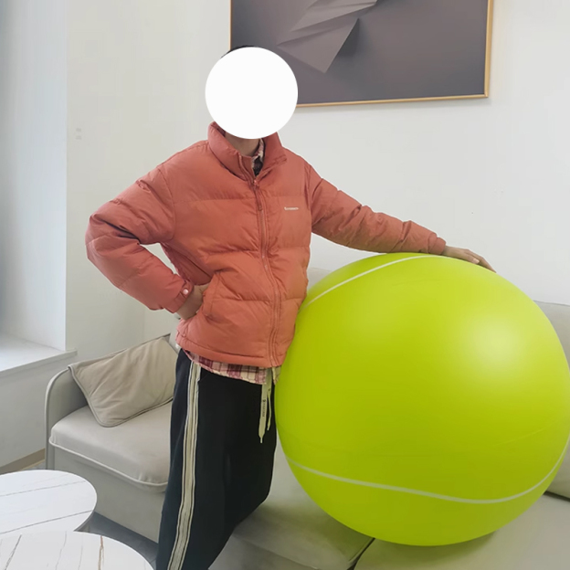 Giant bouncy tennis ball, tennis racket