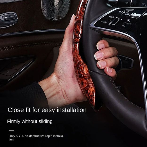 Rosewood Steering Wheel Cover – Elegant, Non-slip, Comfortable