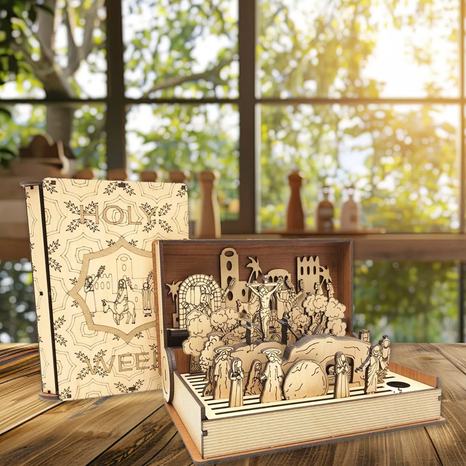 ✝️ 2025 Family Easter Holy Week Gift – Wooden Holy Week Book Toy Set