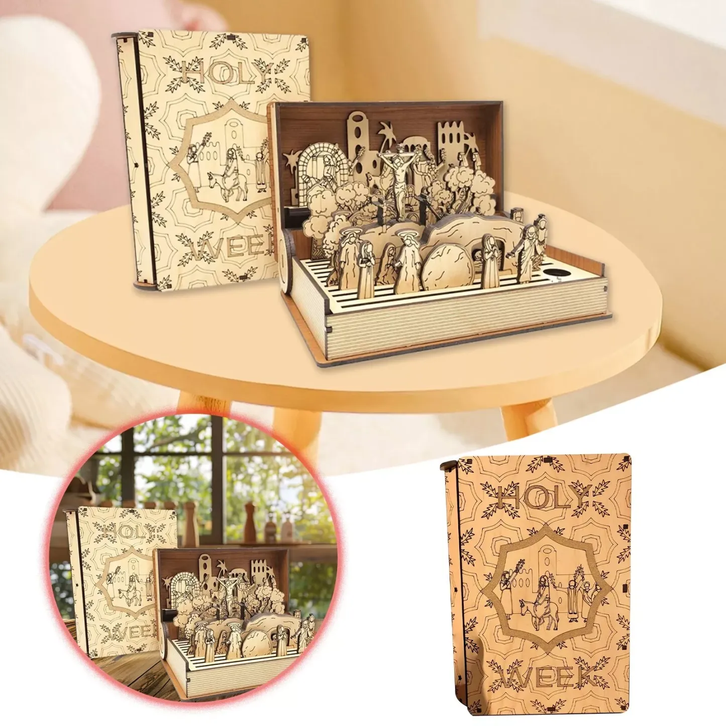 ✝️ 2025 Family Easter Holy Week Gift – Wooden Holy Week Book Toy Set