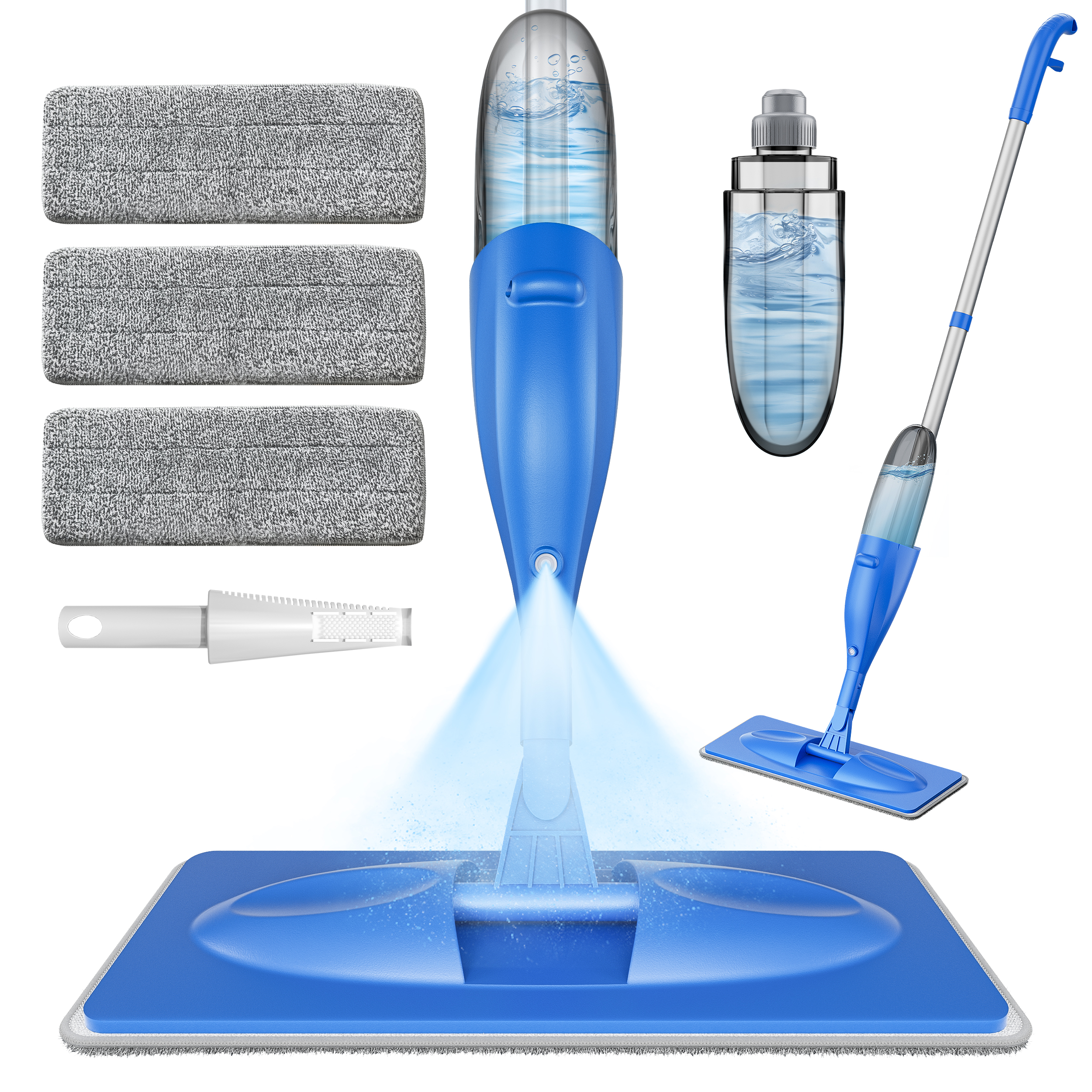 INWEIJIA Microfiber Spray Mop for Floor Cleaning, Wet & Dry Use with 3 Reusable Pads, Refillable Bottle & Multi-Functional Scraper