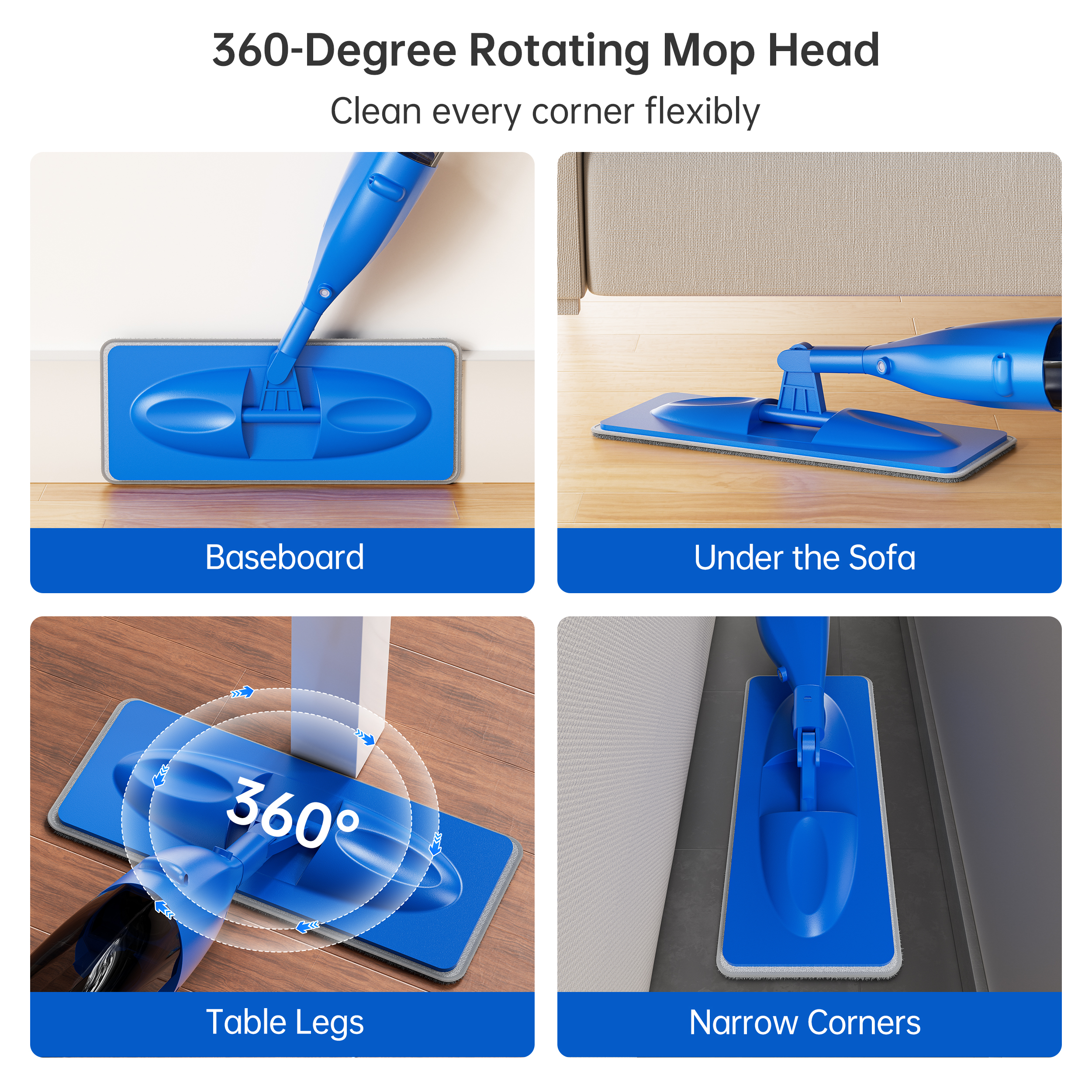 INWEIJIA Microfiber Spray Mop for Floor Cleaning, Wet & Dry Use with 3 Reusable Pads, Refillable Bottle & Multi-Functional Scraper