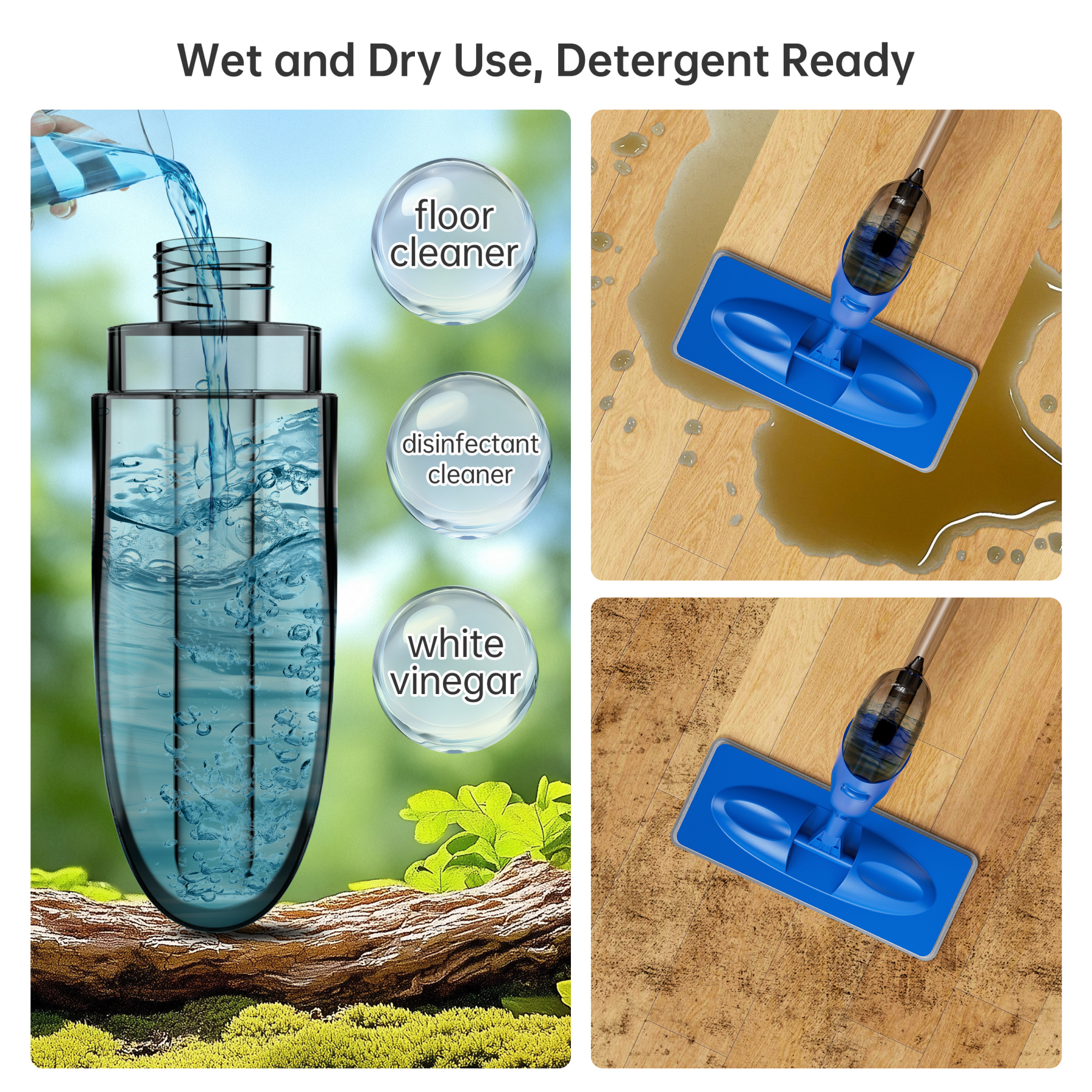 INWEIJIA Microfiber Spray Mop for Floor Cleaning, Wet & Dry Use with 3 Reusable Pads, Refillable Bottle & Multi-Functional Scraper