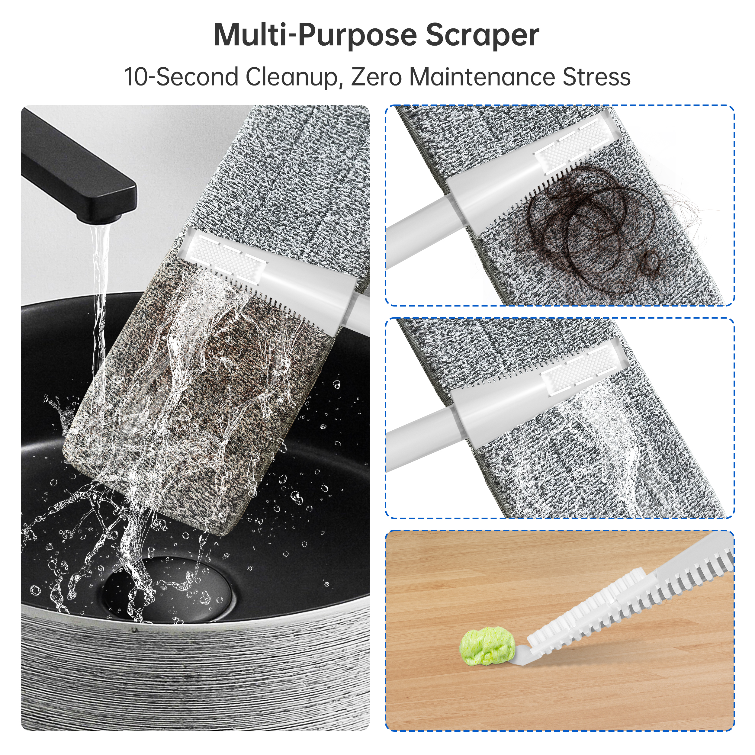 INWEIJIA Microfiber Spray Mop for Floor Cleaning, Wet & Dry Use with 3 Reusable Pads, Refillable Bottle & Multi-Functional Scraper