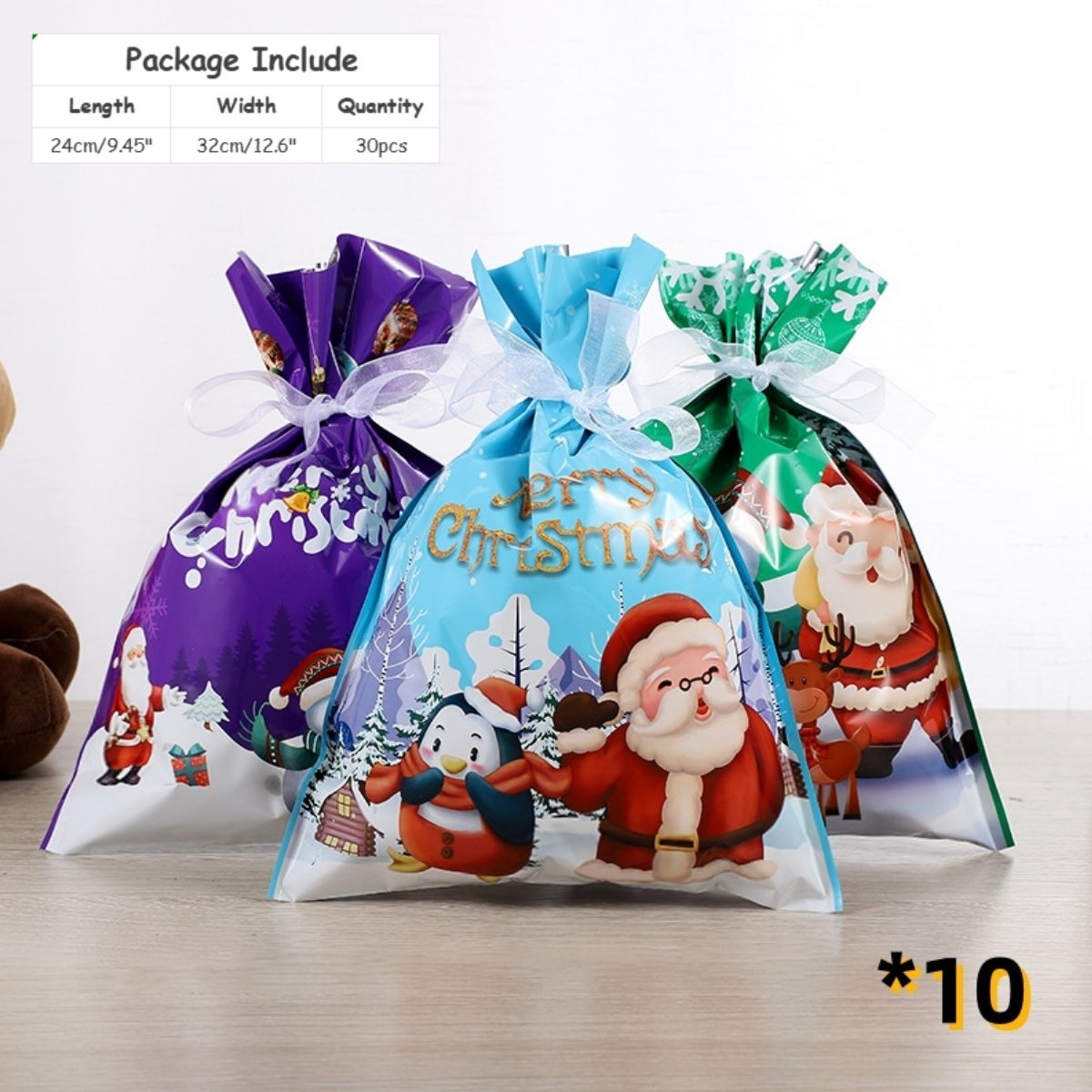 Christmas Cheer Drawstring Gift Bags - 33-Pack