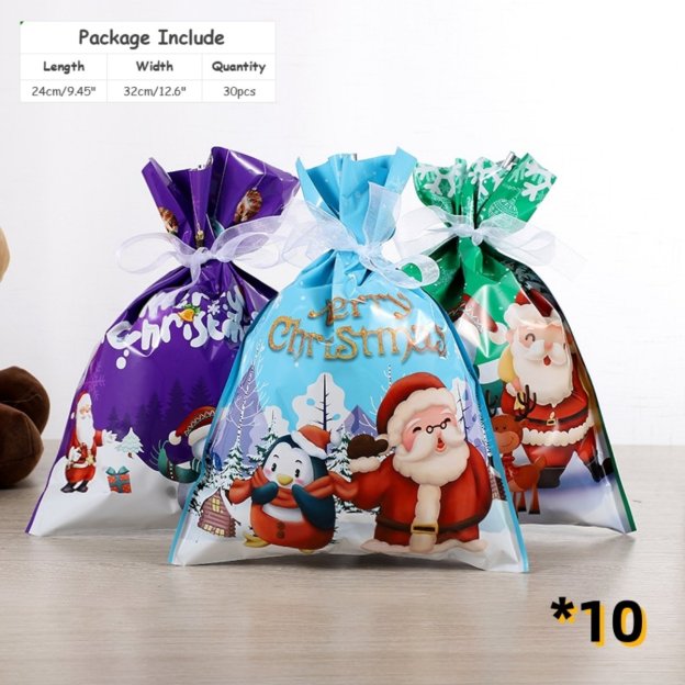 Christmas Cheer Drawstring Gift Bags - 33-Pack