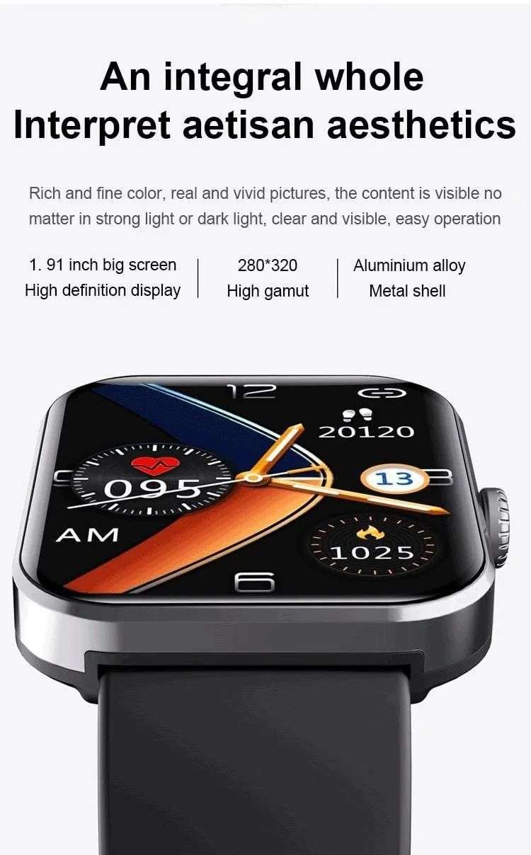 [All day monitoring of heart rate,blood sugar, and blood pressure] Bluetooth fashion watch support 24 languages