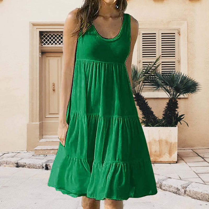WOMEN'S CREW NECK SLEEVELESS BEACH DRESS