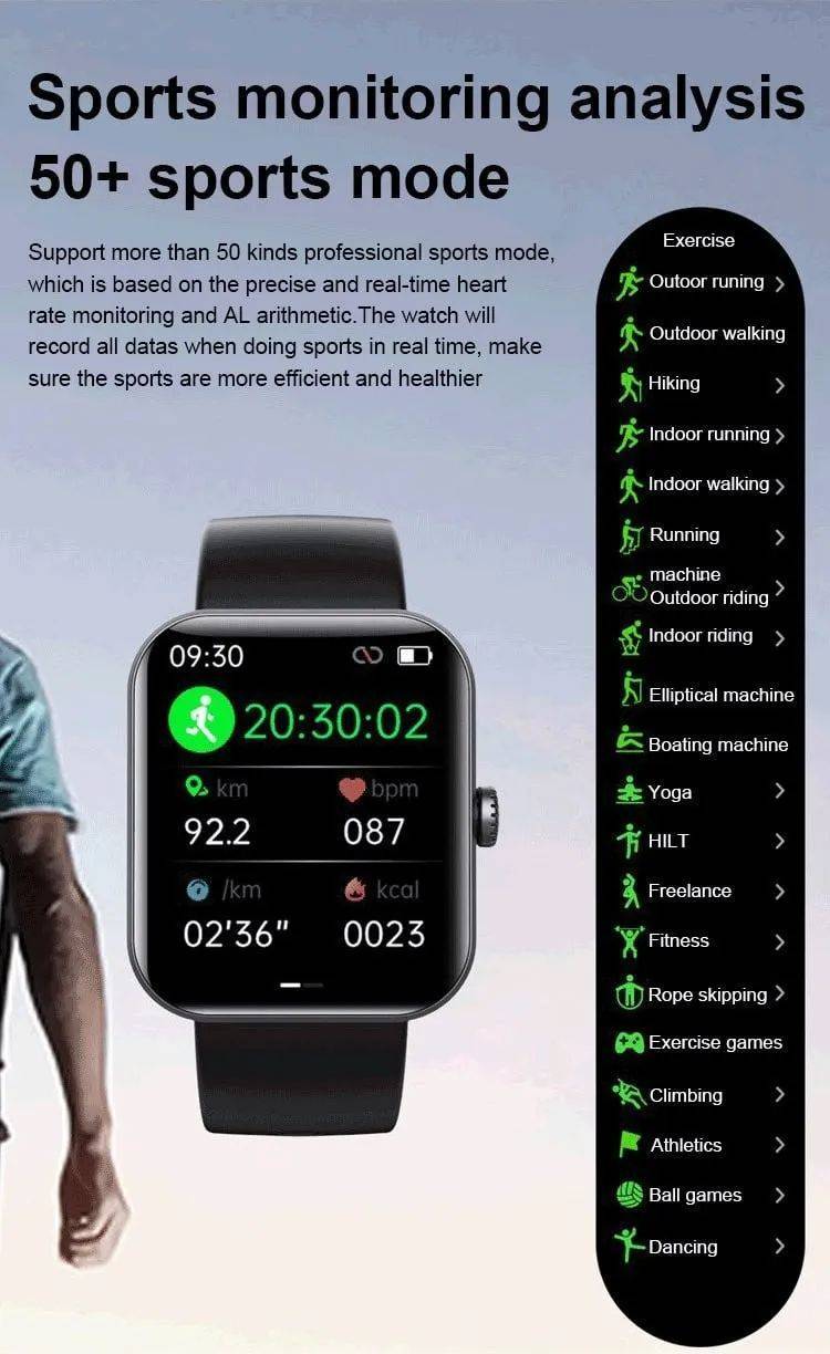 [All day monitoring of heart rate,blood sugar, and blood pressure] Bluetooth fashion watch support 24 languages
