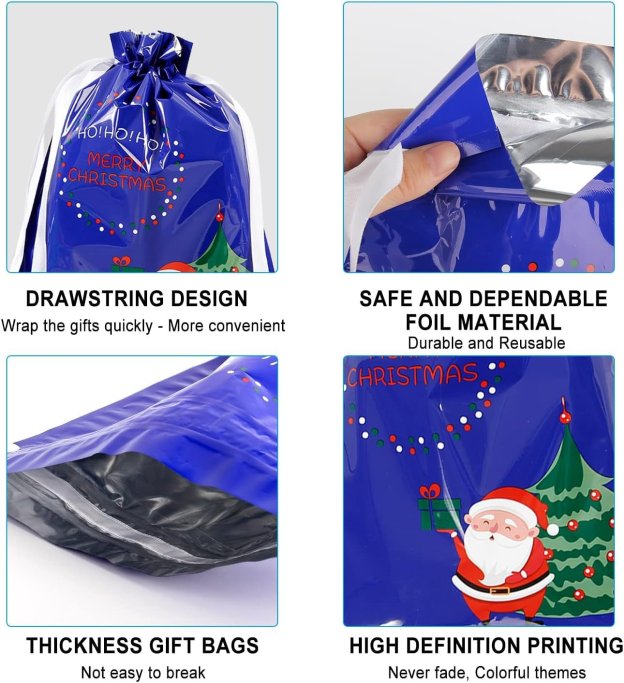 Christmas Cheer Drawstring Gift Bags - 33-Pack