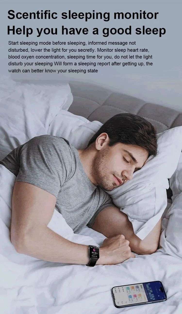 [All day monitoring of heart rate,blood sugar, and blood pressure] Bluetooth fashion watch support 24 languages