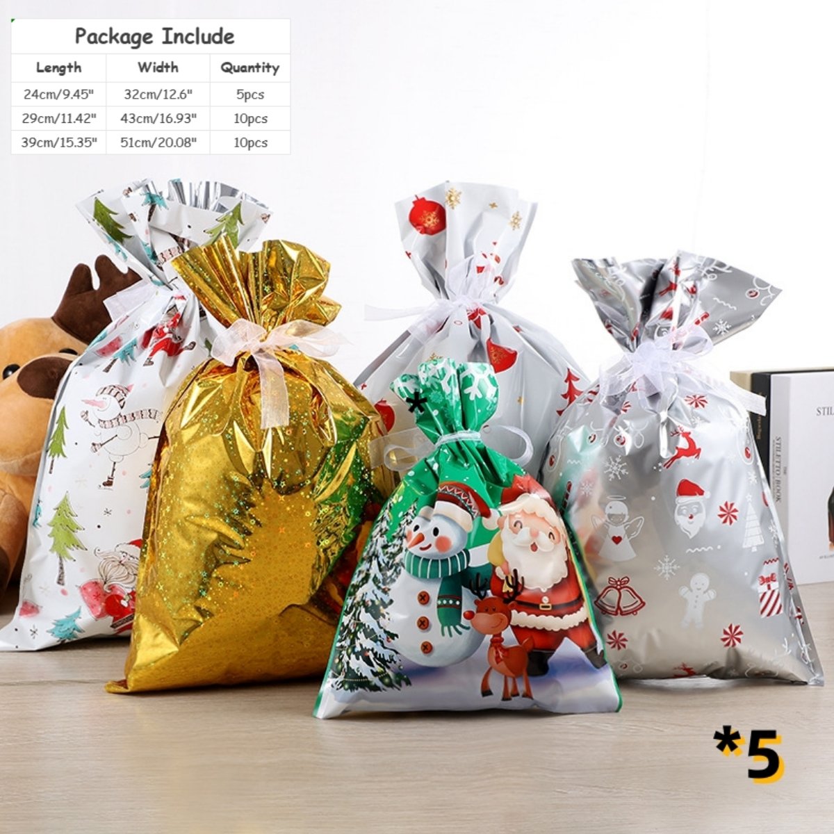 Christmas Cheer Drawstring Gift Bags - 33-Pack