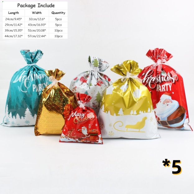 Christmas Cheer Drawstring Gift Bags - 33-Pack