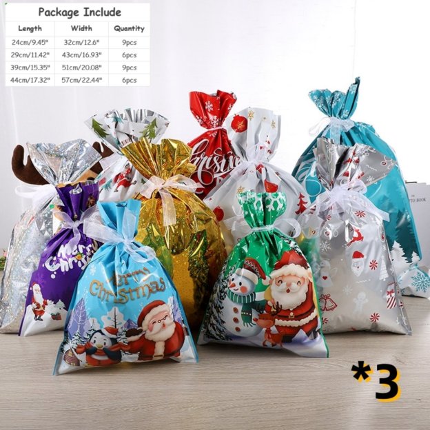 Christmas Cheer Drawstring Gift Bags - 33-Pack