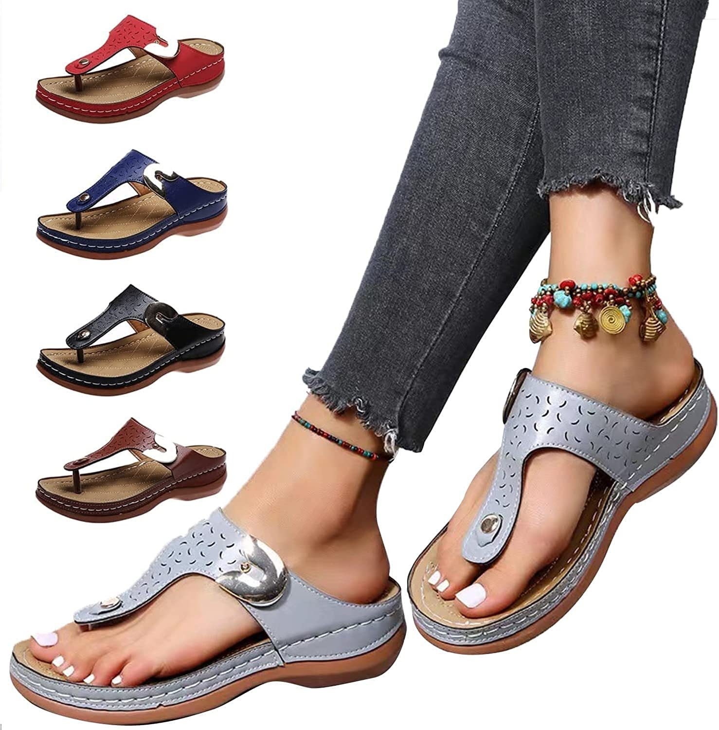 2023 Summer New Women's Metal Decor Feature Pattern Wedge Flip-Flops