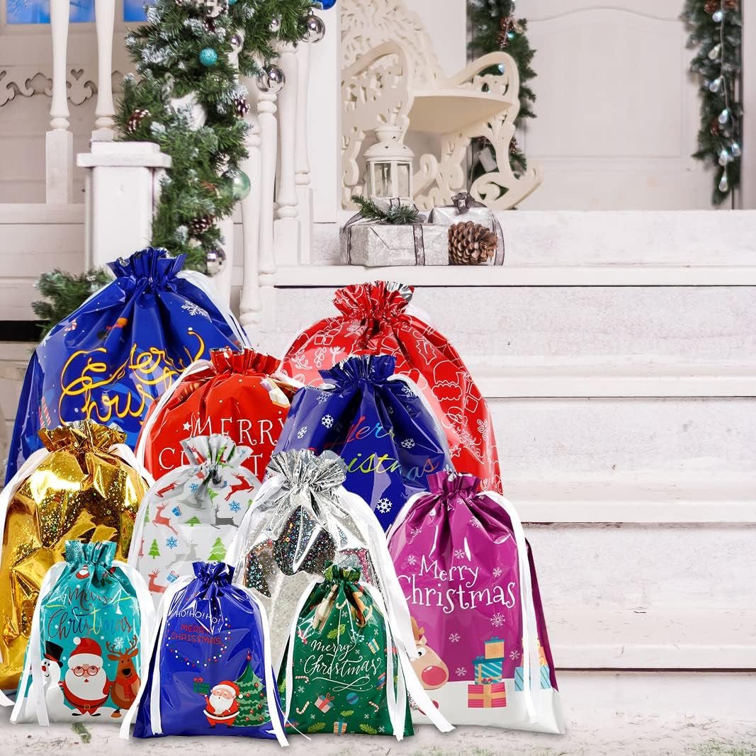 Christmas Cheer Drawstring Gift Bags - 33-Pack
