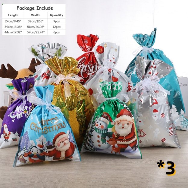 Christmas Cheer Drawstring Gift Bags - 33-Pack