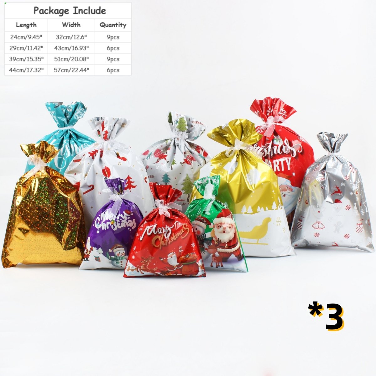 Christmas Cheer Drawstring Gift Bags - 33-Pack