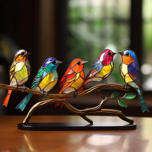 🔥Last Day 70% OFF - Stained Glass Birds on Branch Desktop Ornaments 🕊️✨