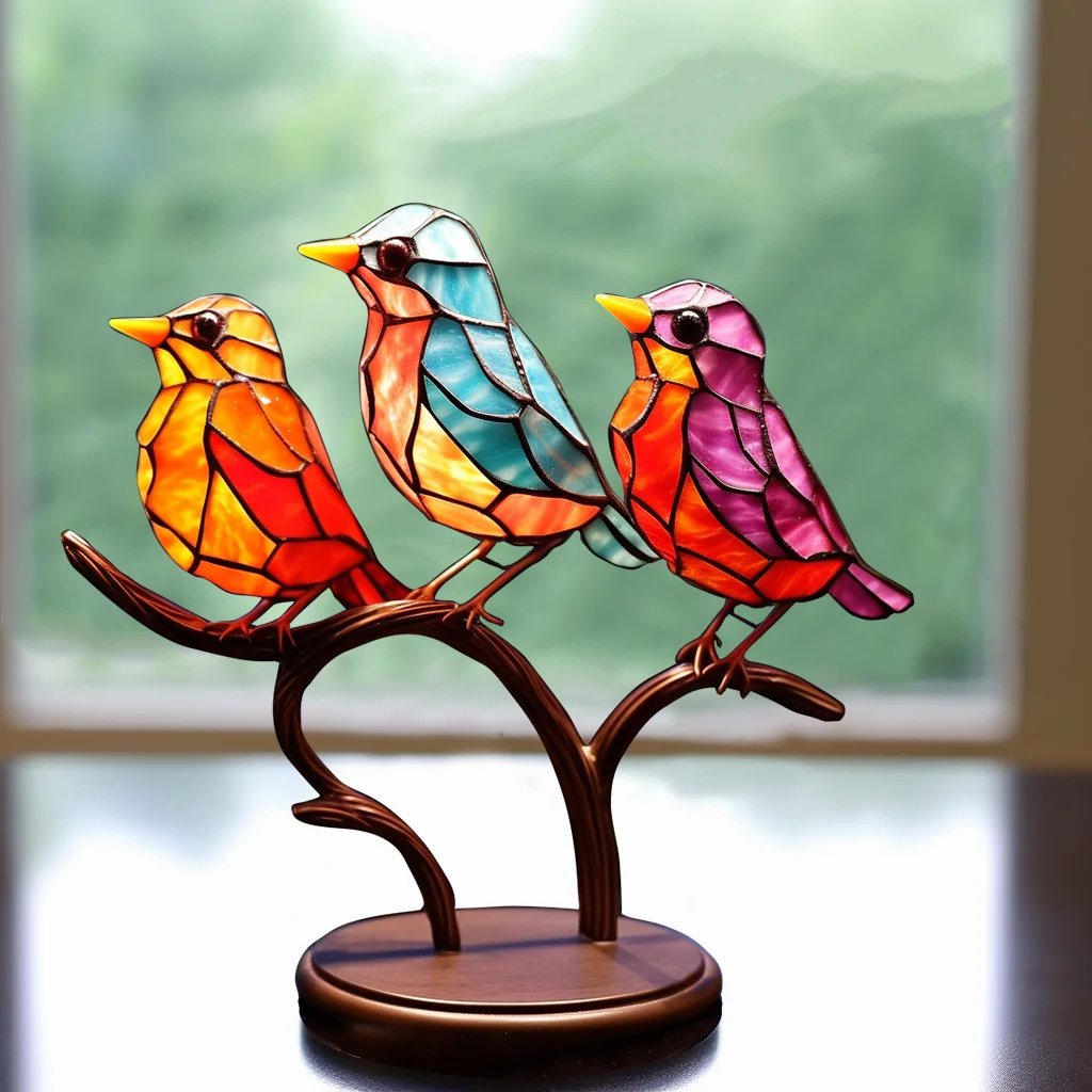 🔥Last Day 70% OFF - Stained Glass Birds on Branch Desktop Ornaments 🕊️✨