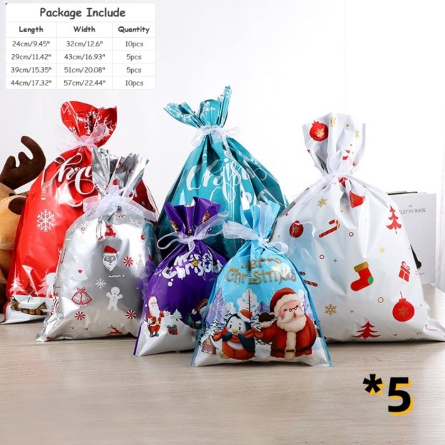 Christmas Cheer Drawstring Gift Bags - 33-Pack