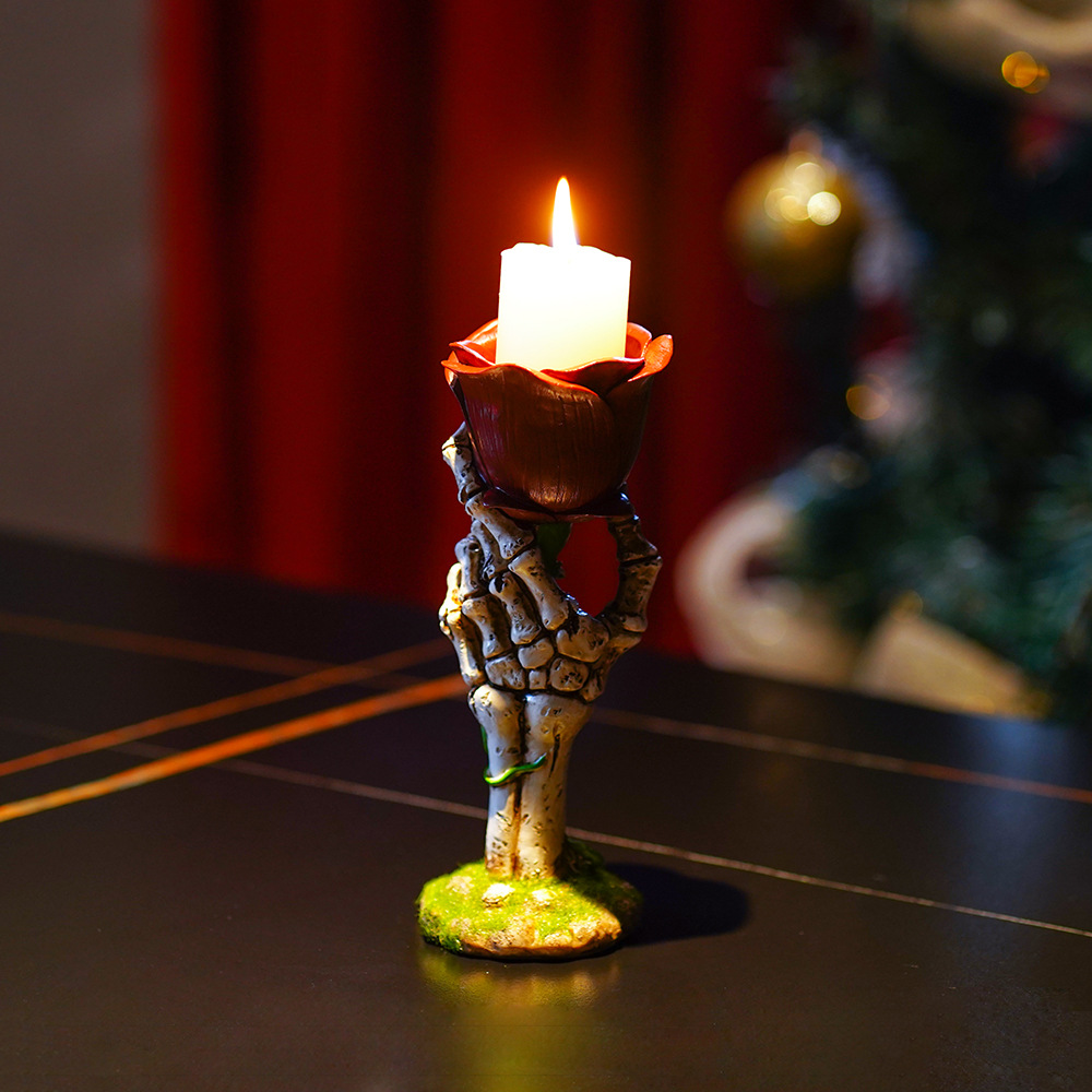 new creative love theme decoration candle holder skull handheld rose candlestick desktop ornaments