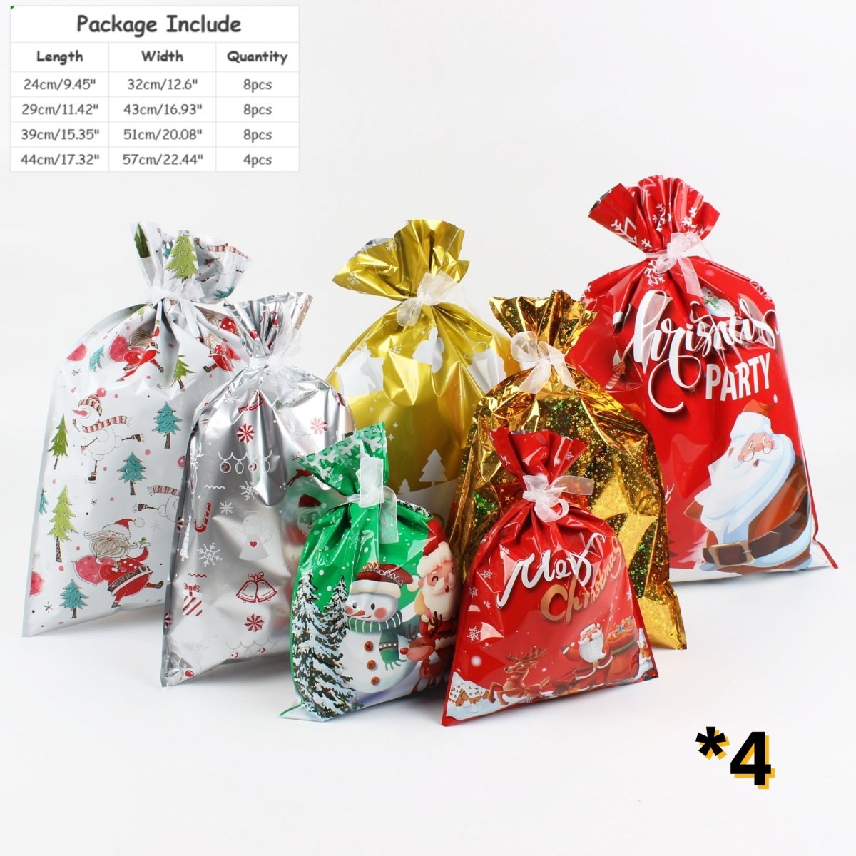 Christmas Cheer Drawstring Gift Bags - 33-Pack