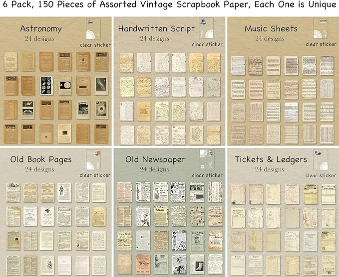 Sheets of Scrapbook Paper, Vintage Journaling Supplies Craft Kits for Bullet Journals Junk Planners Aesthetic Room Decor Wall Art Collage Album Cottagecore Picture Frames