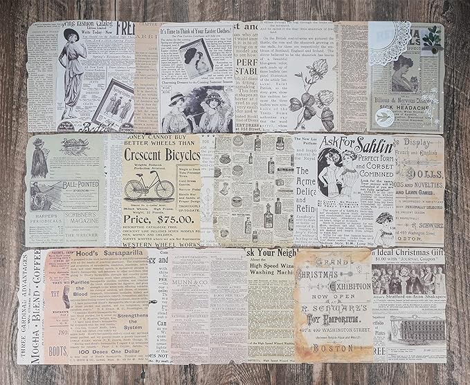 Sheets of Scrapbook Paper, Vintage Journaling Supplies Craft Kits for Bullet Journals Junk Planners Aesthetic Room Decor Wall Art Collage Album Cottagecore Picture Frames