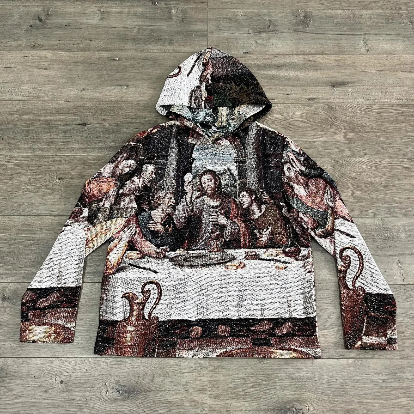 Symphony of Art & Fashion – The Last Supper Themed Woven Hoodie