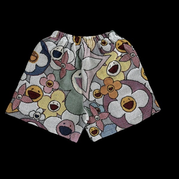 Trendy Blooms, Playful Vibes – Murakami Flower Themed Woven Shorts