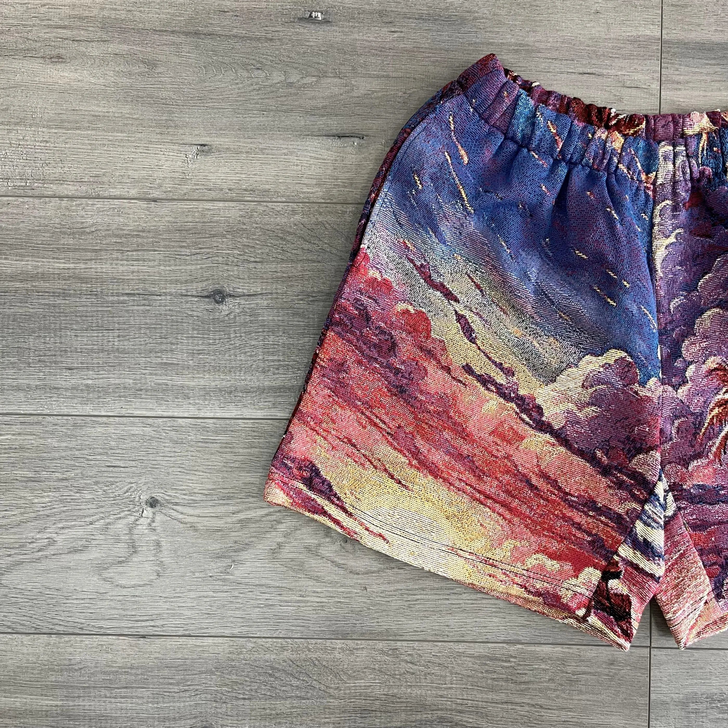 California Sunset, Wearable Scenery – Themed Woven Shorts