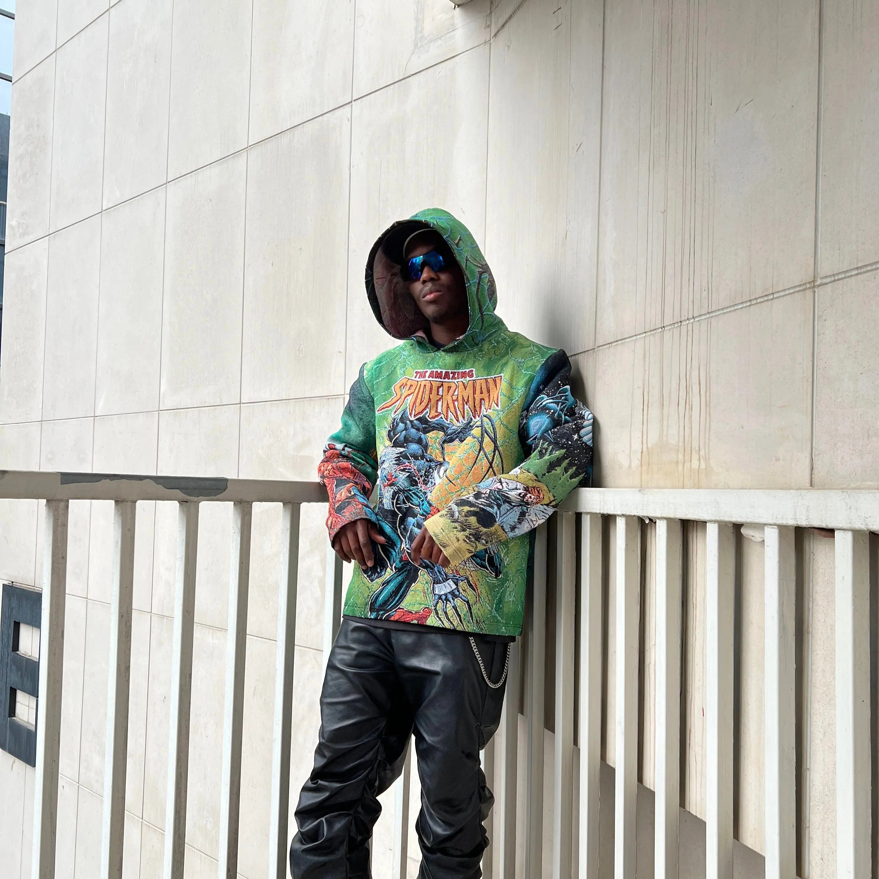 Web-Slinger, Hero's Essence – Spider-Man Themed Dark Green Woven Hoodie