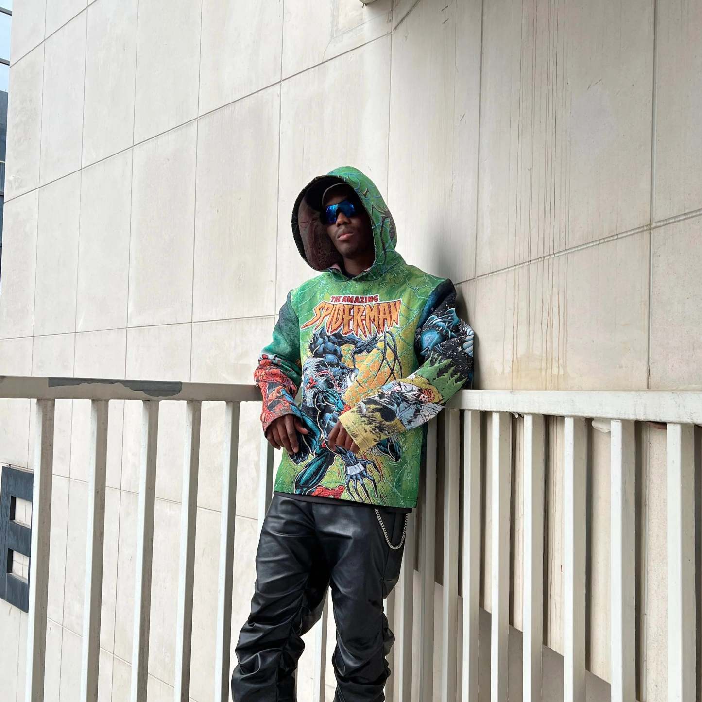 Web-Slinger, Hero's Essence – Spider-Man Themed Dark Green Woven Hoodie