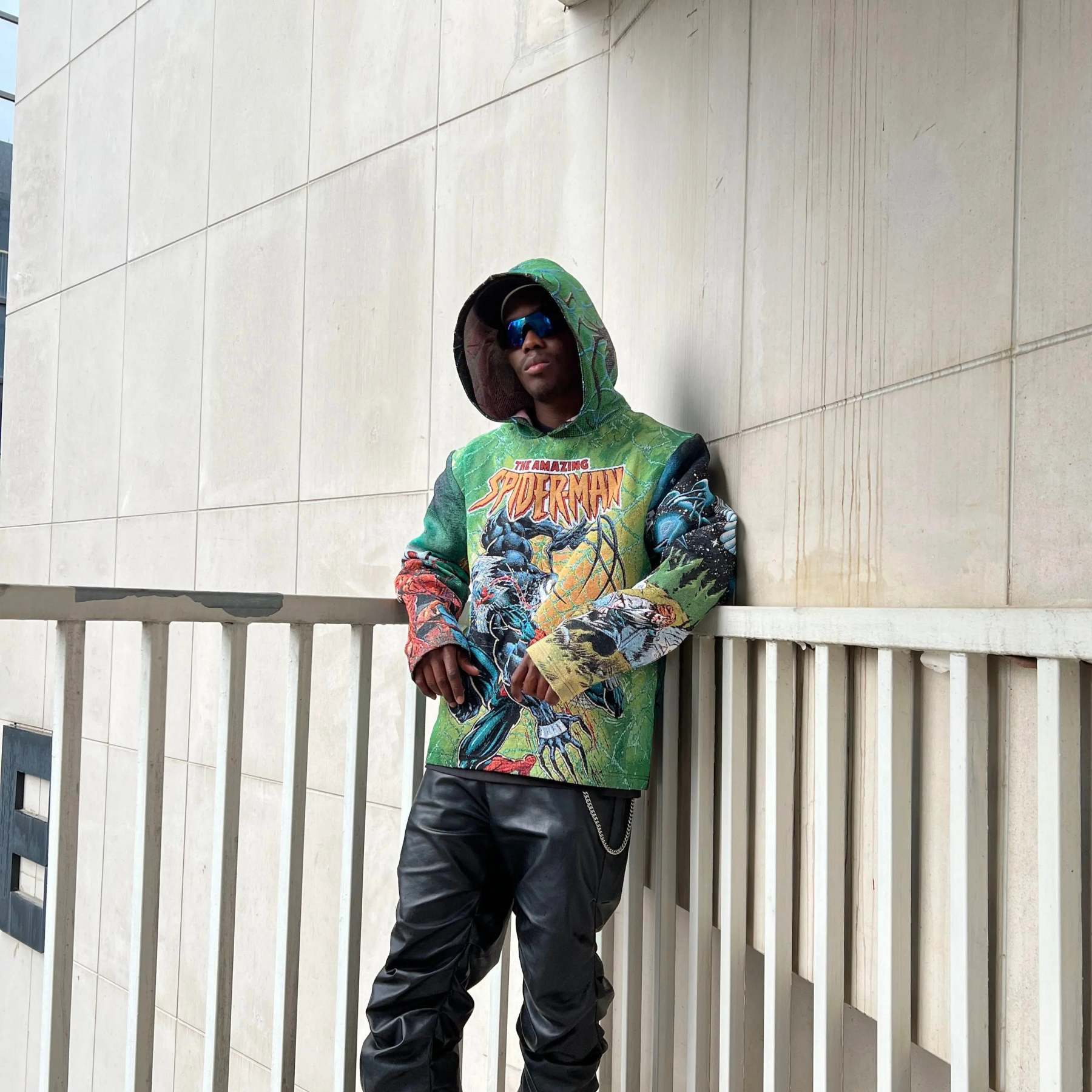 Web-Slinger, Hero's Essence – Spider-Man Themed Dark Green Woven Hoodie