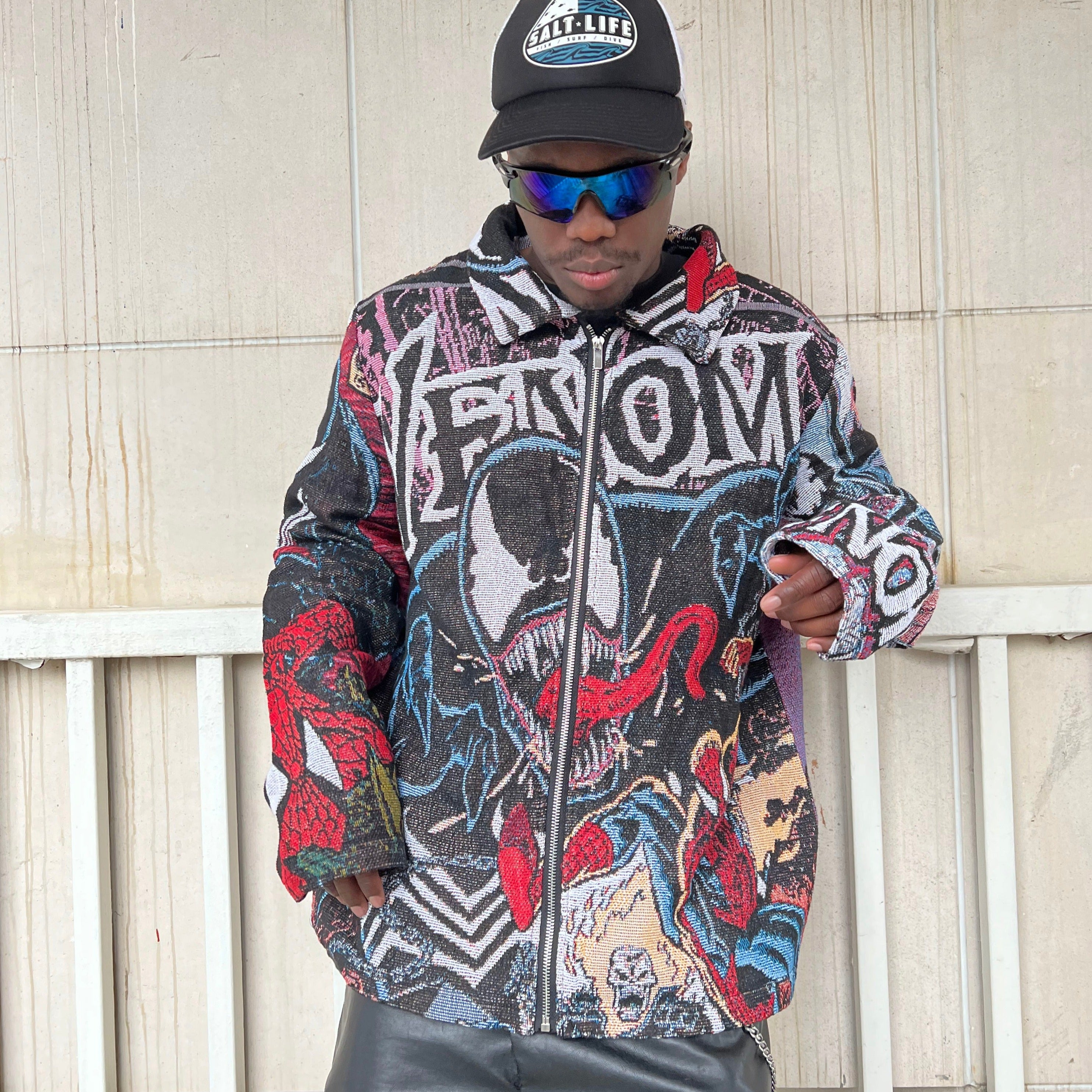 Symbiote Arrival, Street Domination – Venom Themed Woven Jacket