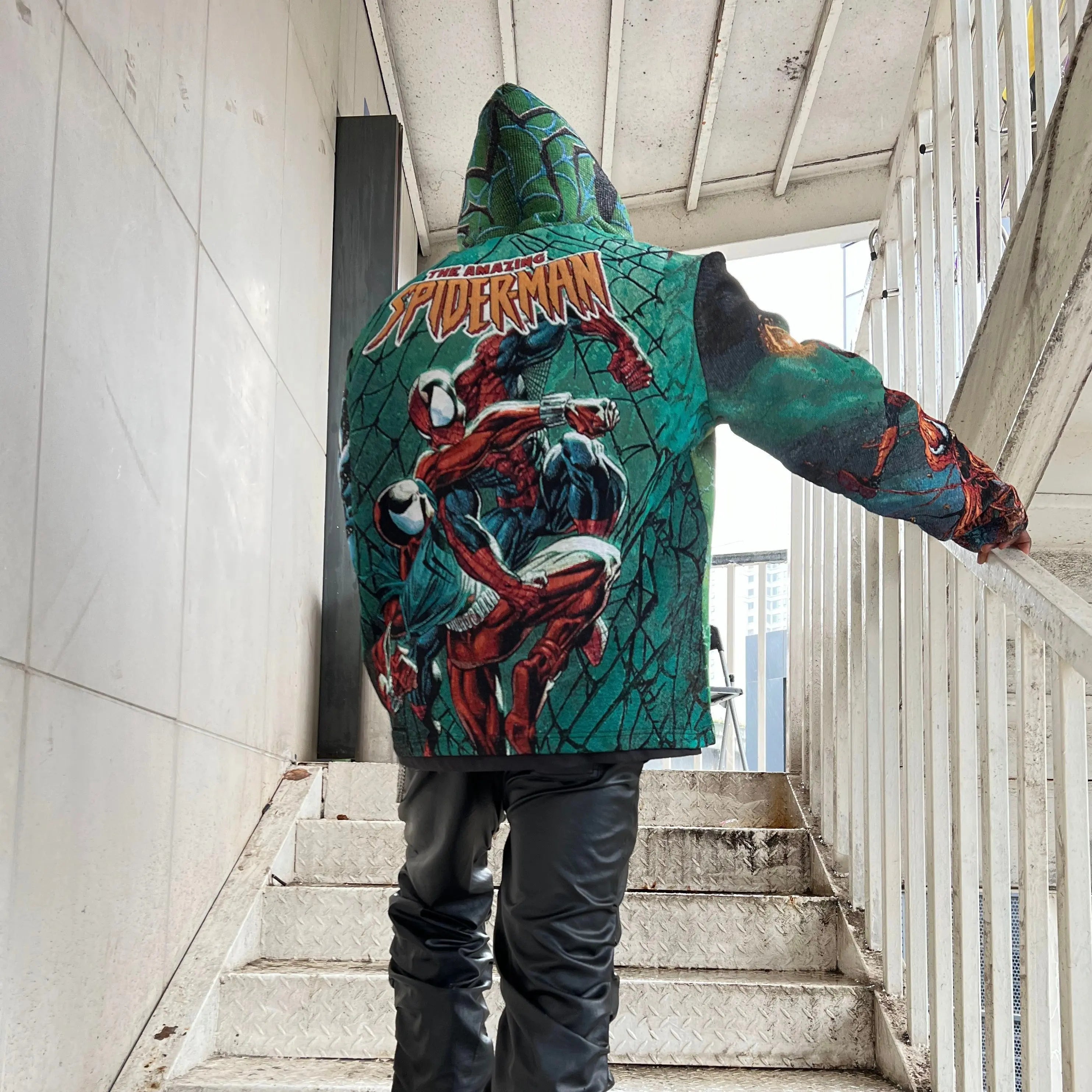 Web-Slinger, Hero's Essence – Spider-Man Themed Dark Green Woven Hoodie