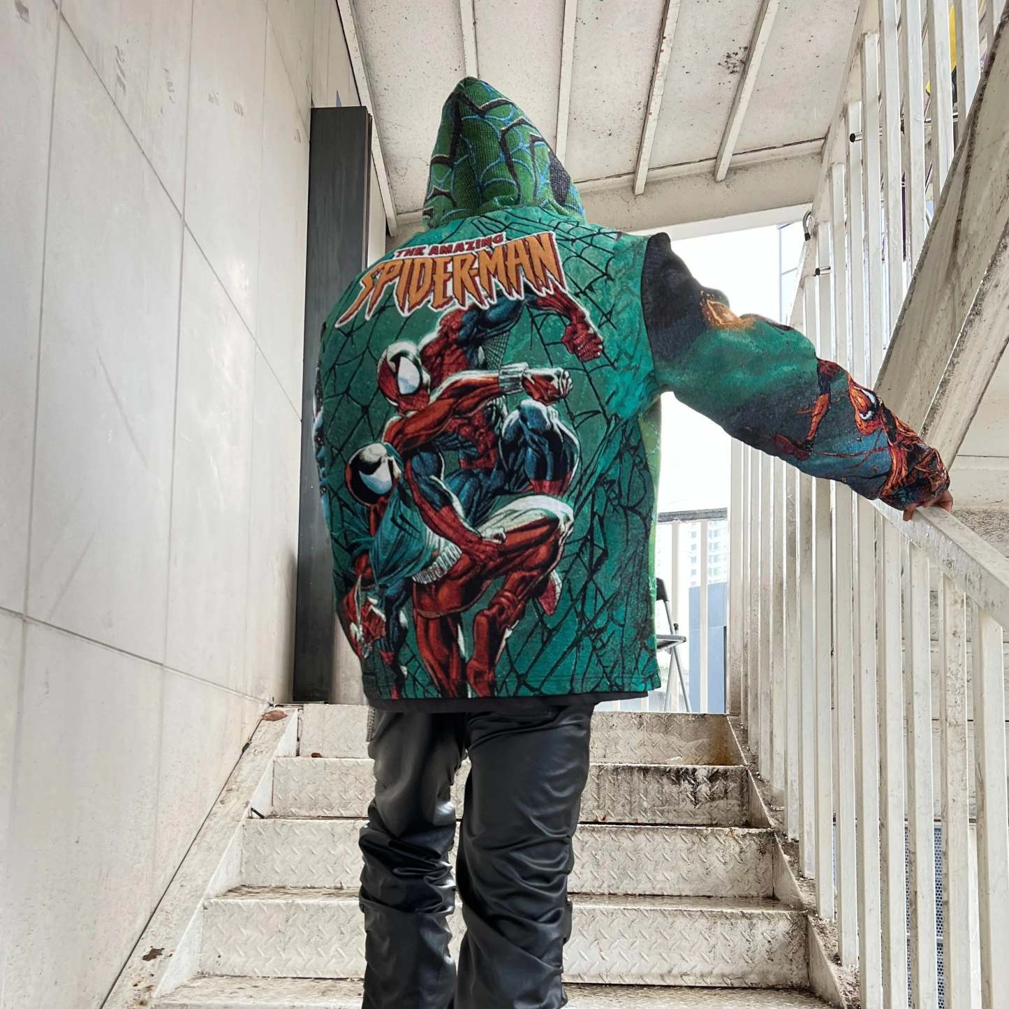 Web-Slinger, Hero's Essence – Spider-Man Themed Dark Green Woven Hoodie