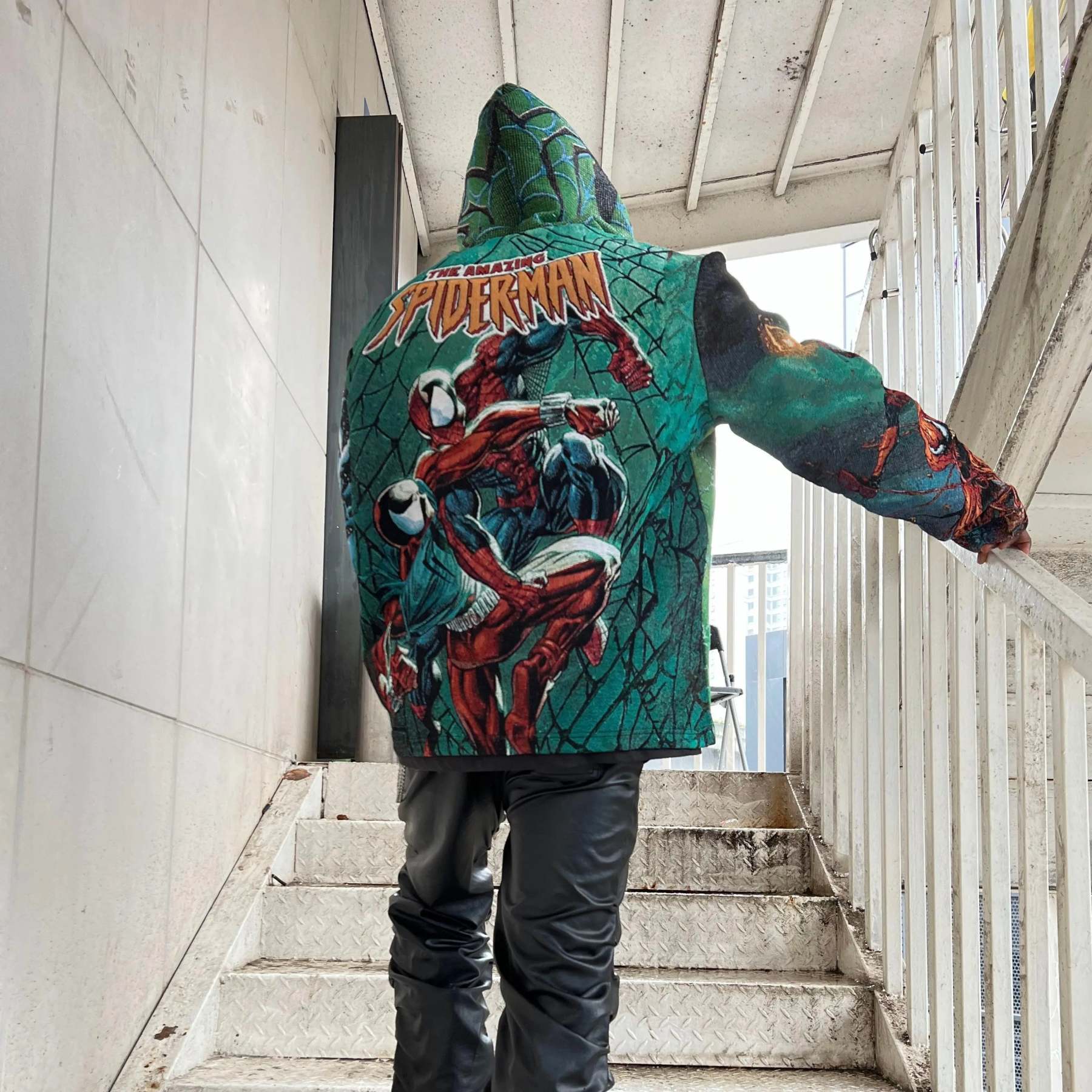 Web-Slinger, Hero's Essence – Spider-Man Themed Dark Green Woven Hoodie