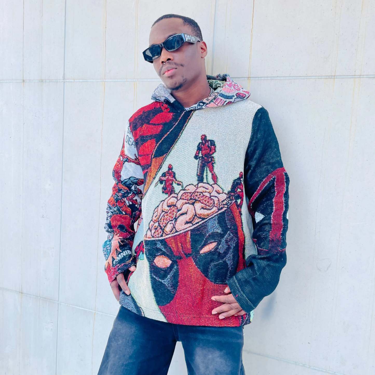 Merc with a Mouth, Trendy Vibe – Deadpool Themed Woven Hoodie