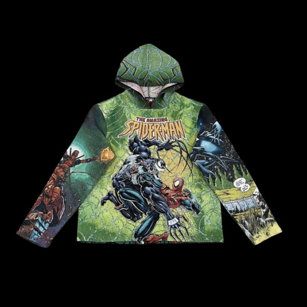 Web-Slinger, Hero's Essence – Spider-Man Themed Dark Green Woven Hoodie