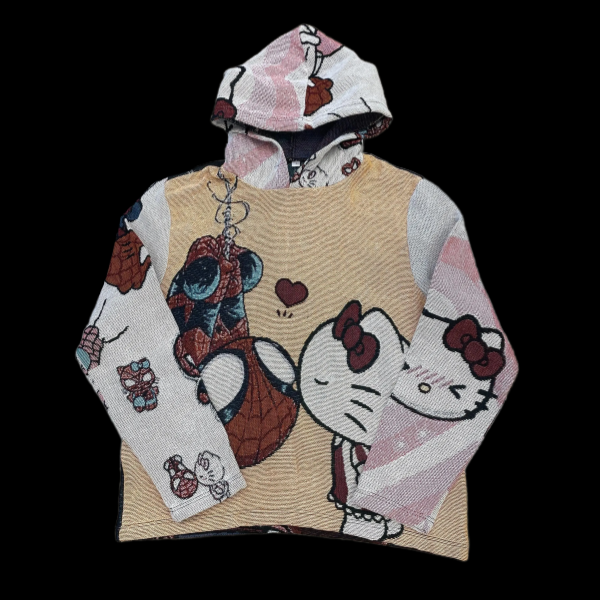 Cute Heroes, Love Intertwined – Hello Kitty & Spider-Man Valentine's Woven Hoodie