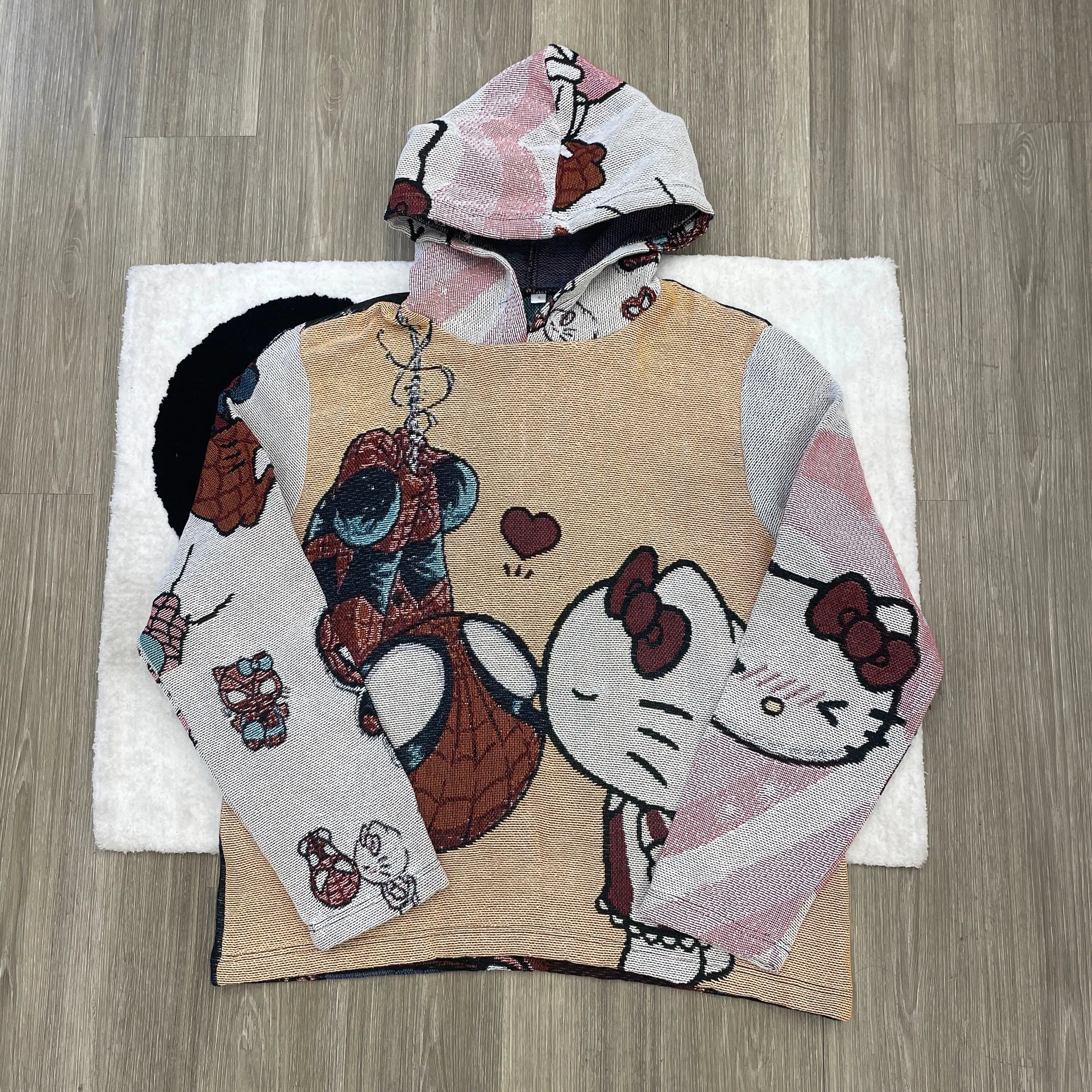 Cute Heroes, Love Intertwined – Hello Kitty & Spider-Man Valentine's Woven Hoodie