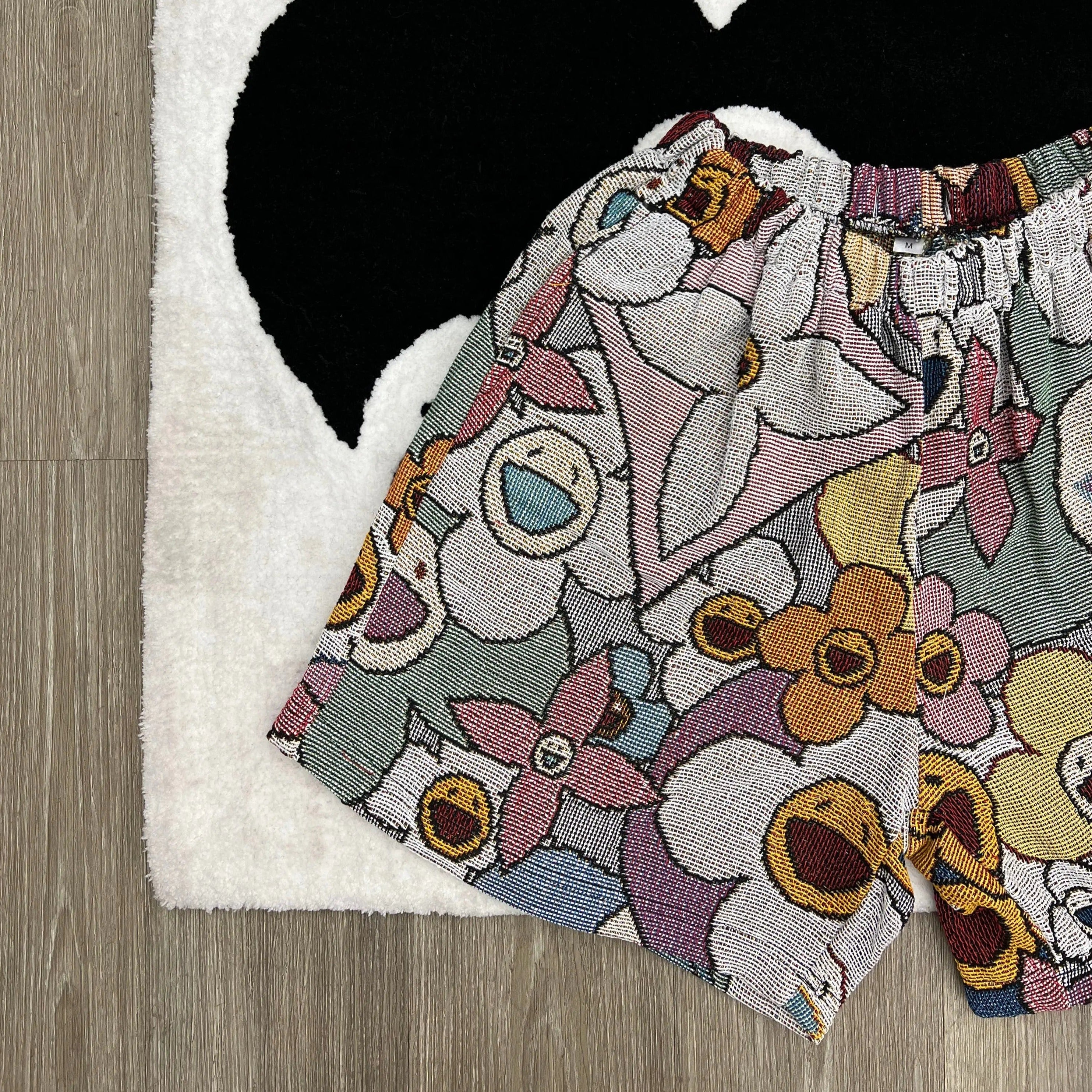 Trendy Blooms, Playful Vibes – Murakami Flower Themed Woven Shorts