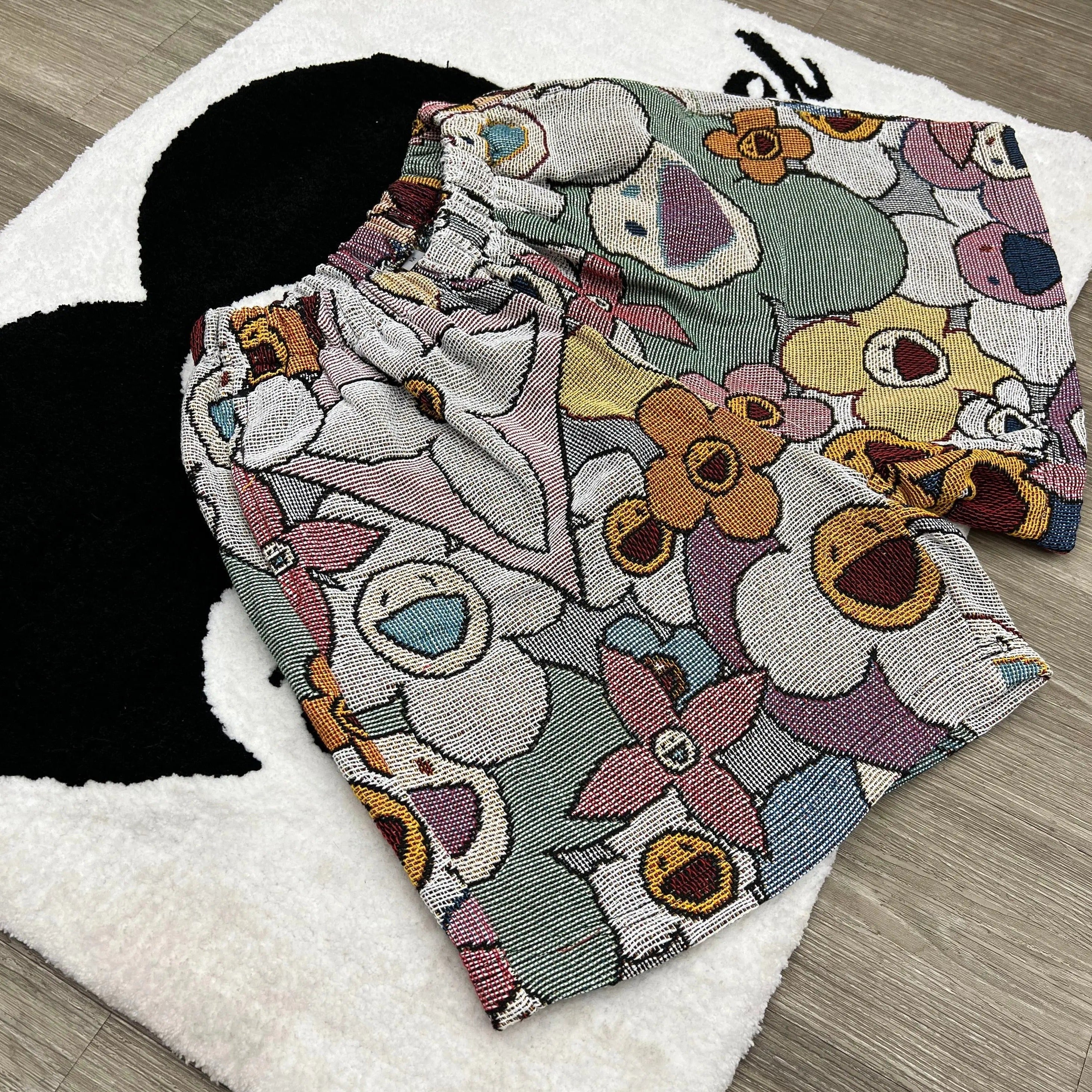 Trendy Blooms, Playful Vibes – Murakami Flower Themed Woven Shorts