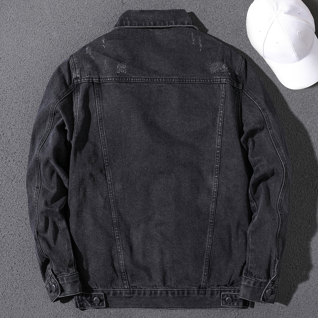 Handsome autumn and winter new style detachable hooded denim jacket men's trendy brand Korean version velvet thickened motorcycle jacket men's trendy