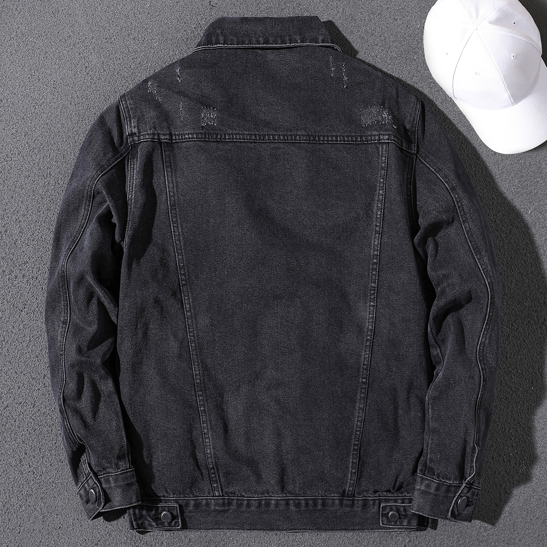 Handsome autumn and winter new style detachable hooded denim jacket men's trendy brand Korean version velvet thickened motorcycle jacket men's trendy