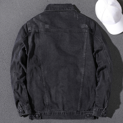 Handsome autumn and winter new style detachable hooded denim jacket men's trendy brand Korean version velvet thickened motorcycle jacket men's trendy