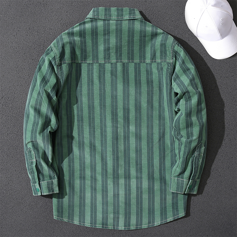 Handsome striped denim shirt men's trendy Korean style spring and autumn new loose casual long-sleeved shirt tops for men