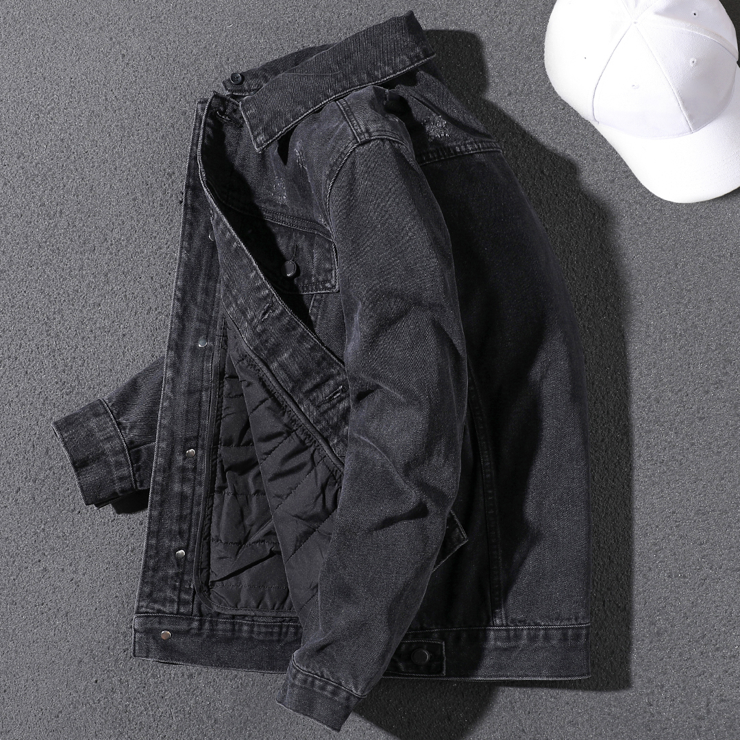 Handsome autumn and winter new style detachable hooded denim jacket men's trendy brand Korean version velvet thickened motorcycle jacket men's trendy